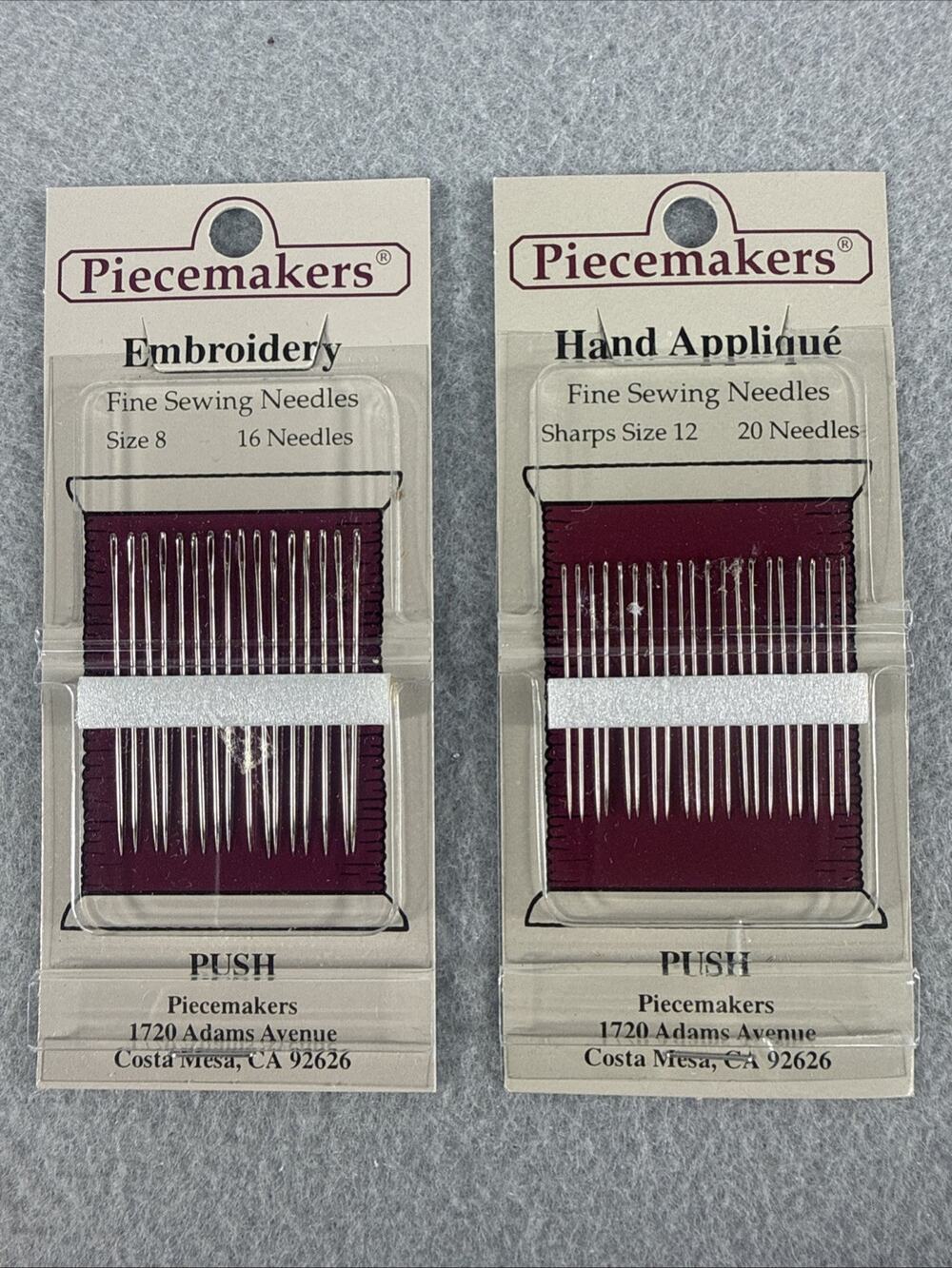 2 Packs Piecemakers Hand Applique Size 12 & Embroidery Needles Size 8 NOS